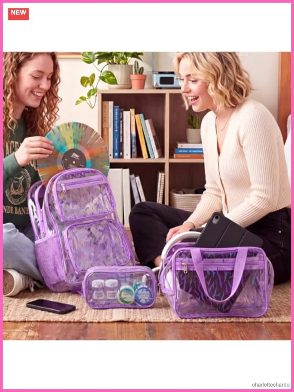 3-Piece Clear Backpack Set with Lightning Crack Print, PVC Plastic, Waterproof